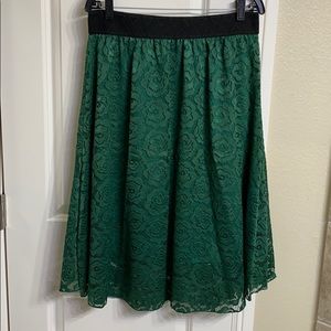 LuLaRoe green lace midi skirt